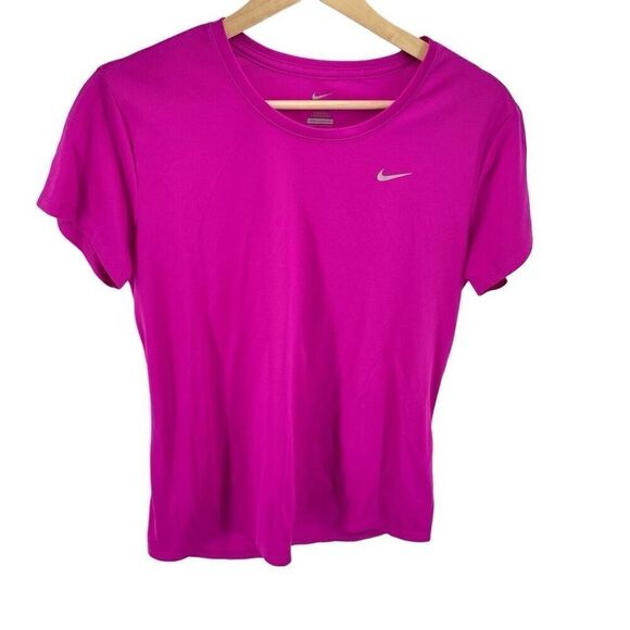 Nike Women's T-Shirt Dri-Fit Crew Neck Short Sleeve Magenta Pink Size Medium - Picture 10 of 10